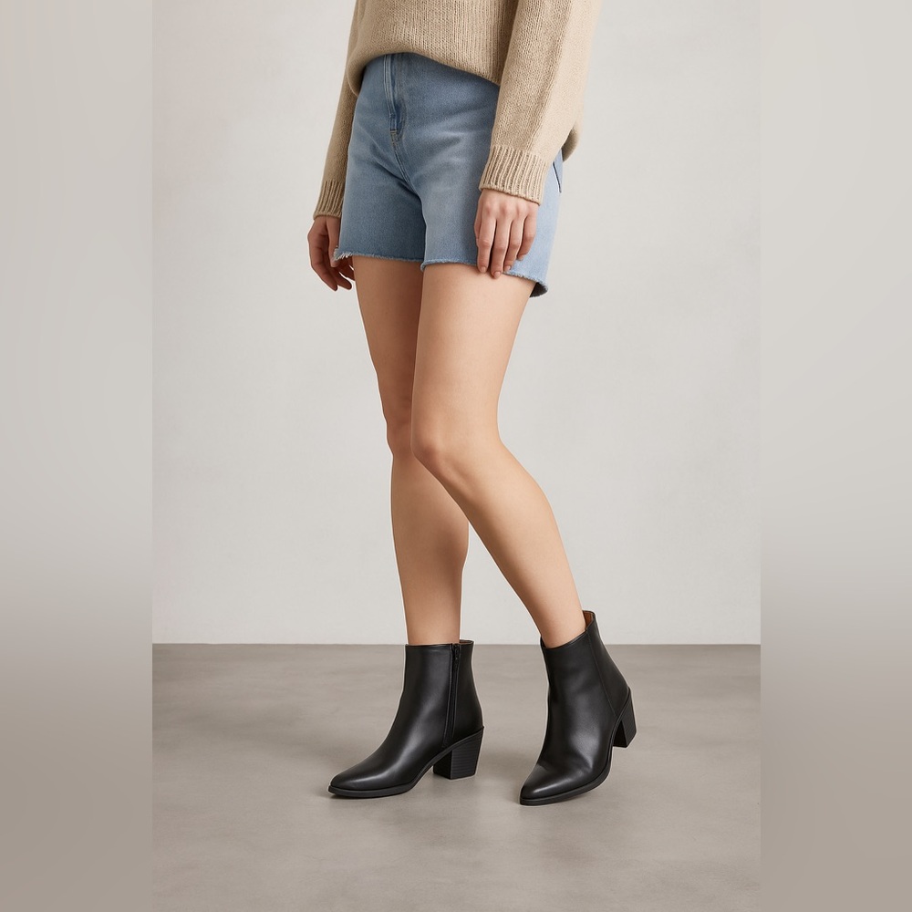 Universal Thread Black Pointed Toe Ankle Boots Heeled Zip Chic Classic 8.5 New
